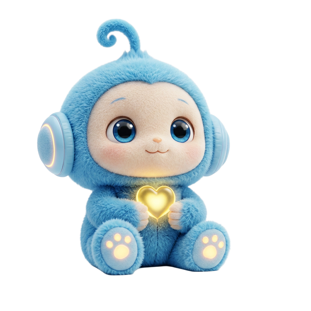 Cute blue plush toy hatching from a golden egg